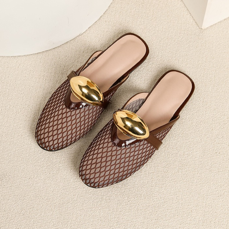 Summer Mesh Flat Slippers Wome - Mesh Strap Metal ulasan dan harga