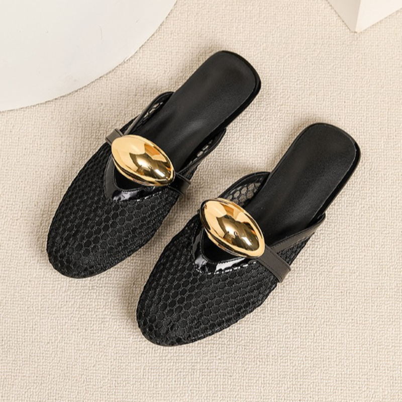 Summer Mesh Flat Slippers Wome - Mesh Strap Metal ulasan dan harga