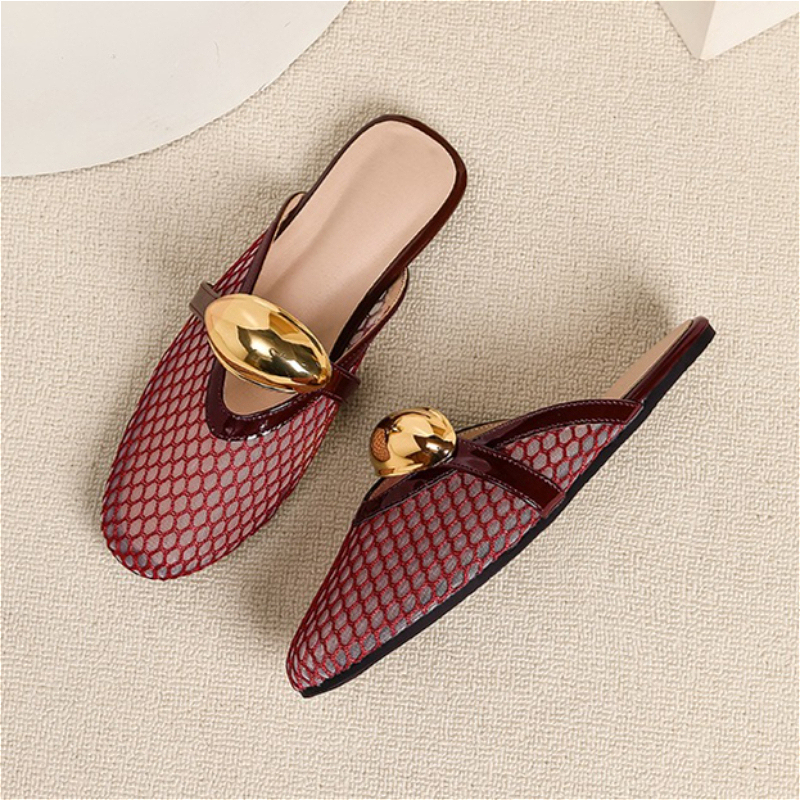 Summer Mesh Flat Slippers Wome - Mesh Strap Metal ulasan dan harga