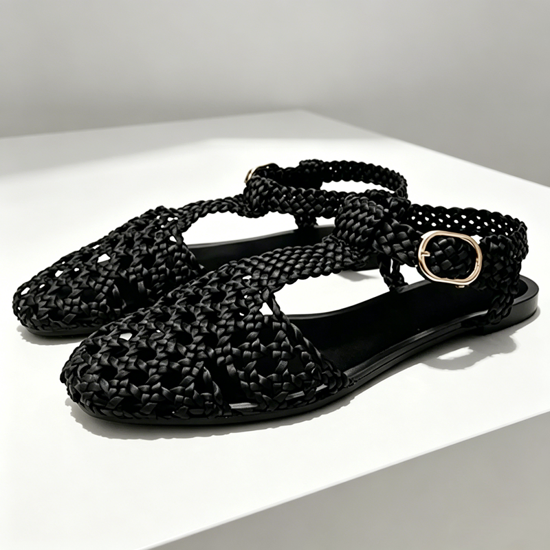 Golden Mesh Woven Flat Sandals - Mesh Strap Metal ulasan dan harga