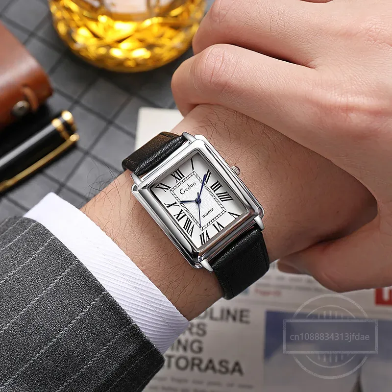 New Fashion Designer Rectangle - Leather Watch Band Men ulasan dan harga