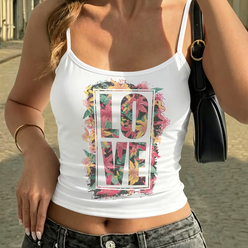 Women Y2K Floral LOVE Print To - Tropic Strap Vintage ulasan dan harga