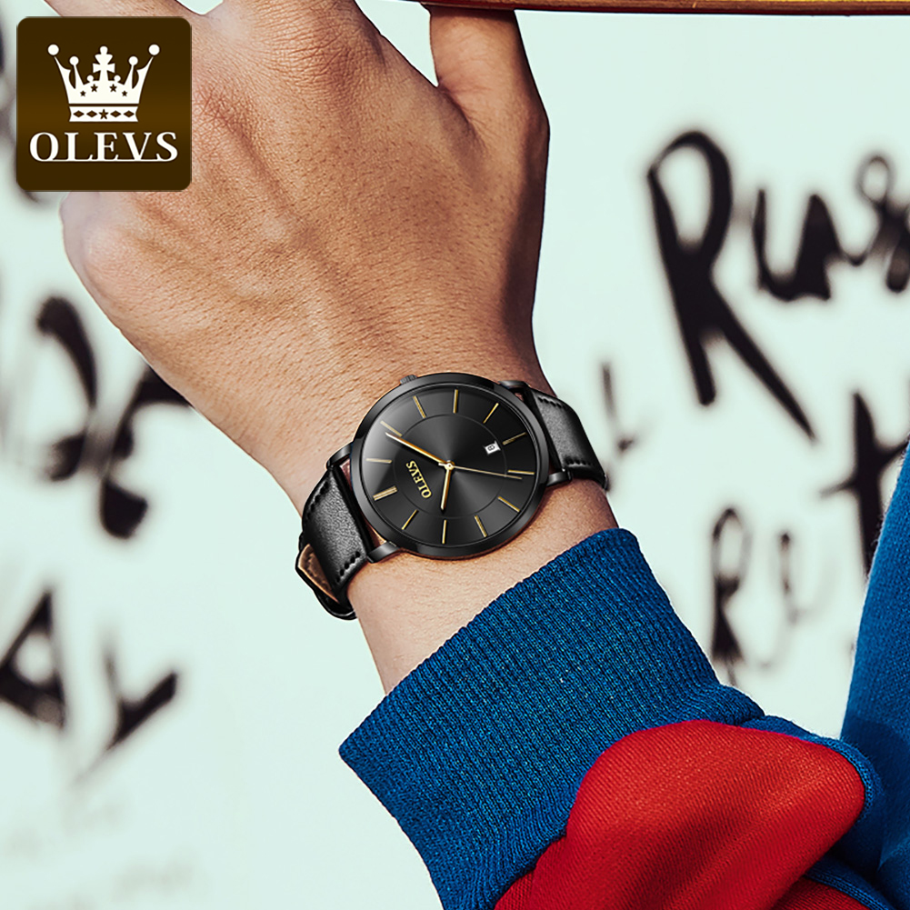 Original OLEVS Quartz Watch fo - Leather Watch Band Men ulasan dan harga